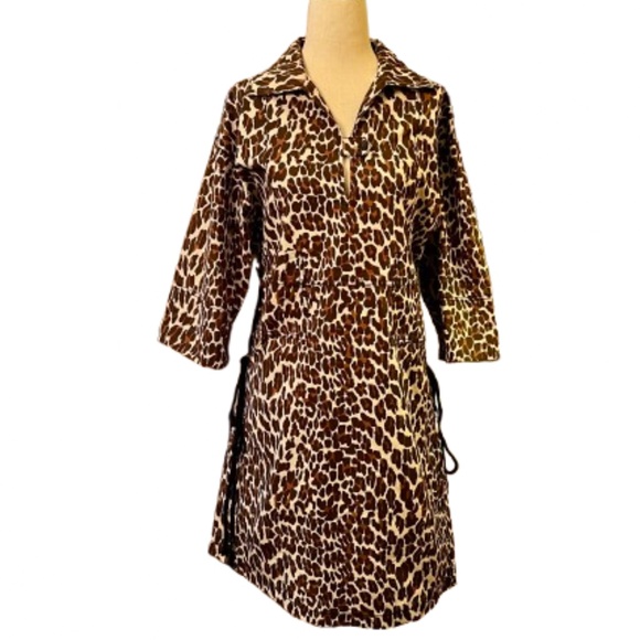 NWOT Tory Burch Reva Leopard Cheetah Print Poplin Shirtdress Shirt Dress Size 4 - Picture 2 of 8